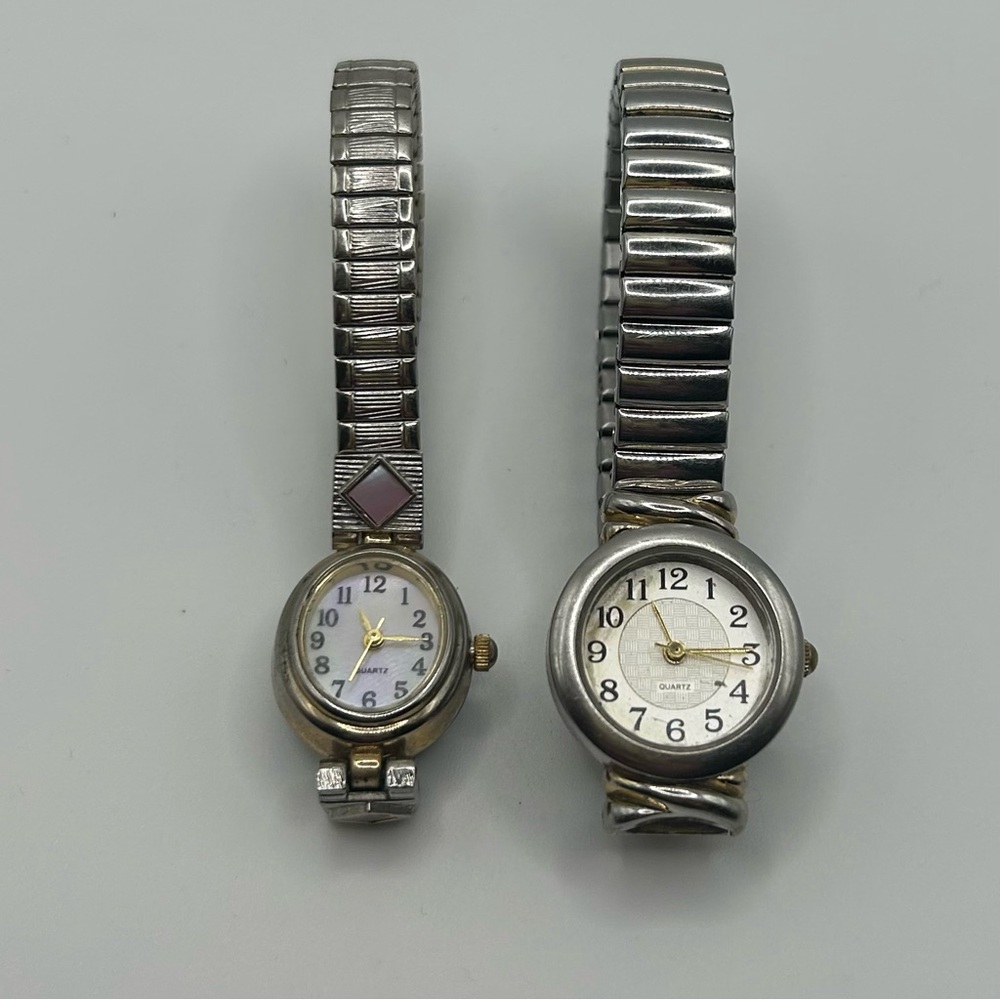 2 - VTG Flex Band Women's Silver Tone  Quartz Watches - 1 stamped M.Z. Berger.